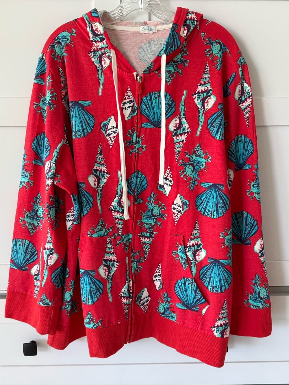 Sun Bay Size Plus Size Large Zip Up Red, Turquoise Hooded Jacket Beach Sea Shell